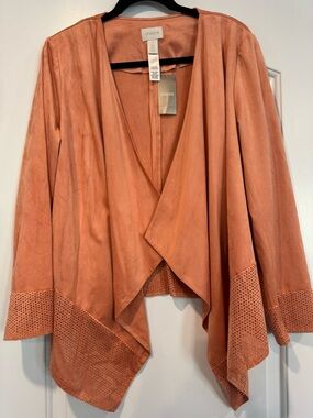NWT Chico's Gingered Peach Faux Suede Drape Jacket Size 2 (12/14 Large)